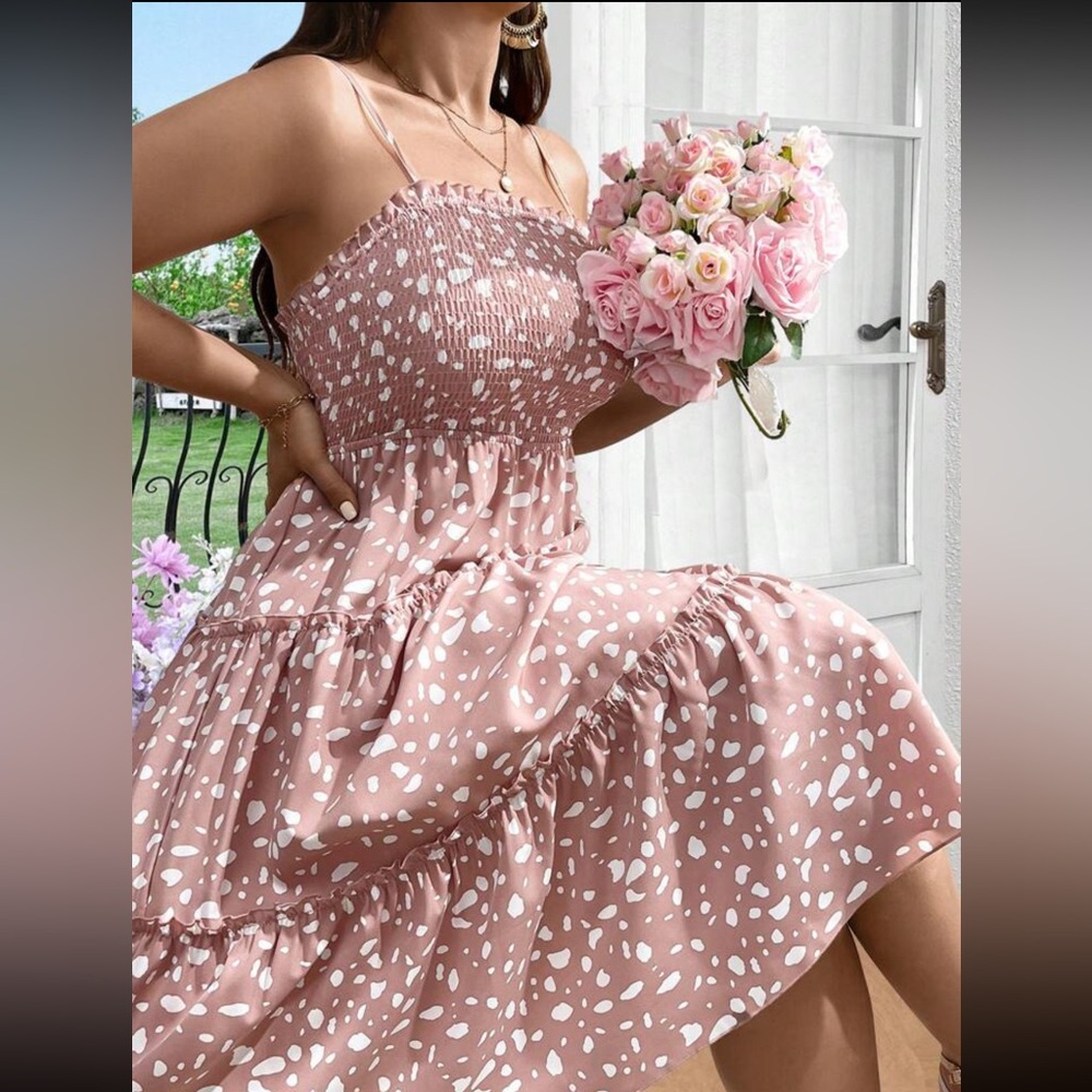 Floral Ruffle Hem Vacation Style Spaghetti Strap
Dress For Spring/Summer